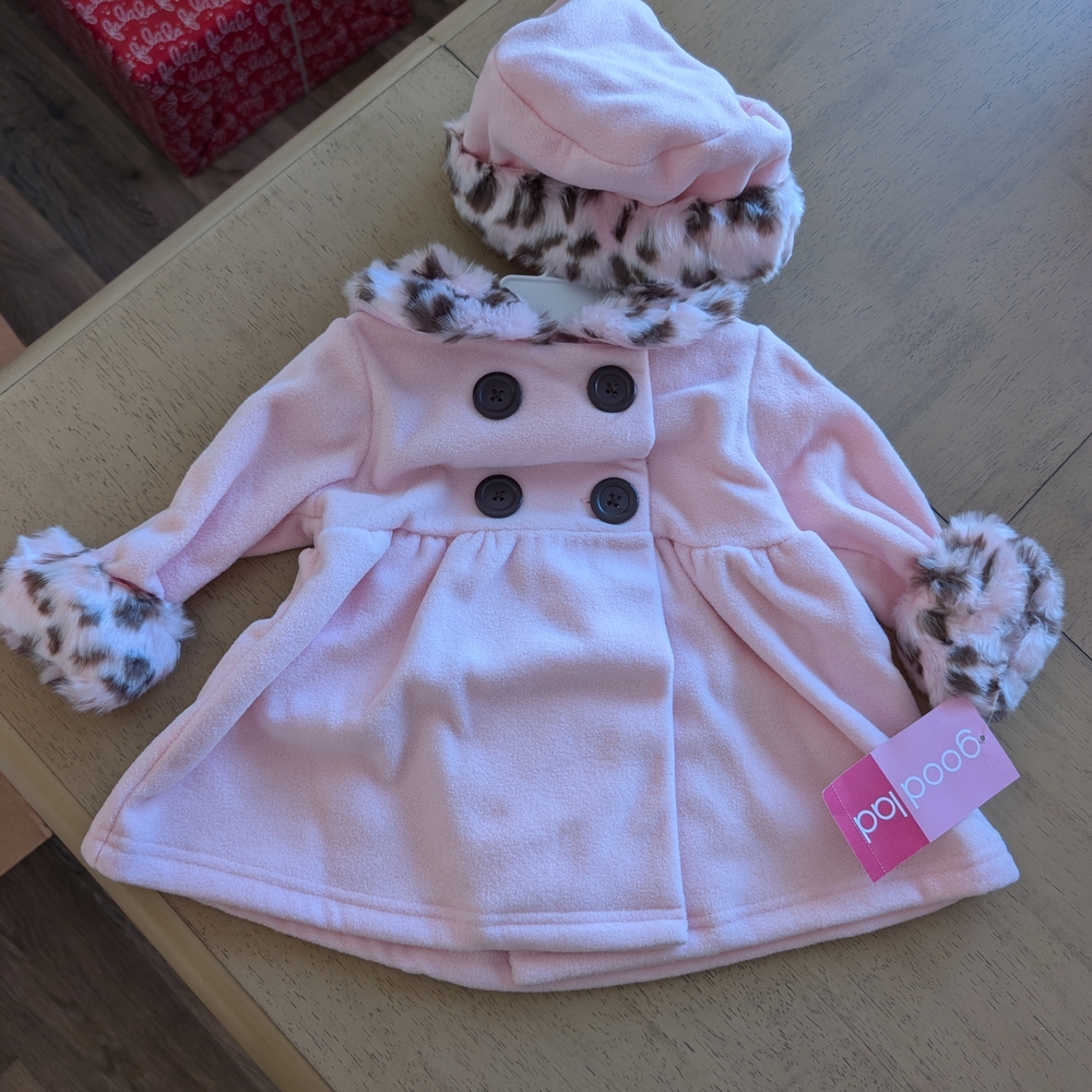 Good Lad Pink Coat with Animal Print Trim
